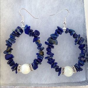 Blue Lapis Lazuli White Howlite Hoop Earrings